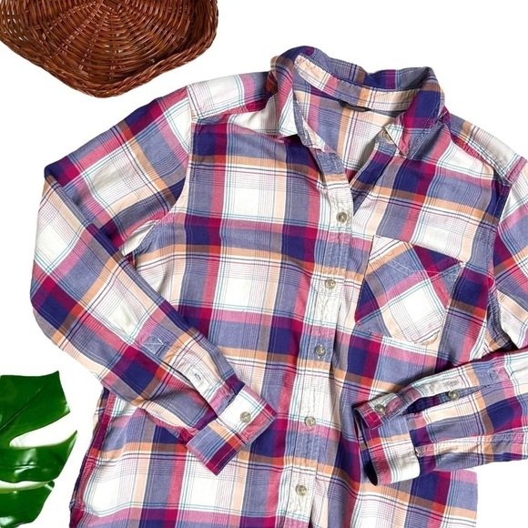 Eddie Bauer Rustic Plaid Pink Purple Orange Cozy Plaid Flannel Shirt Size Medium - Picture 13 of 13